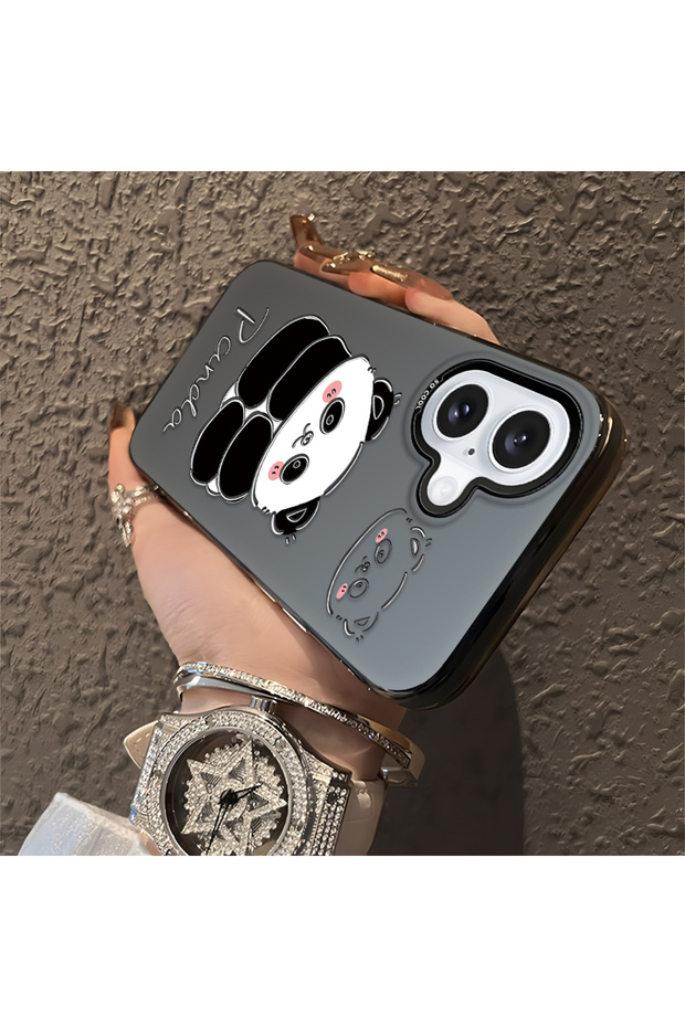 غطاء سيليكون متوافق مع آيفون 16 بنمط الباندا اللطيف، حافظة مقاومة للصدمات - 3