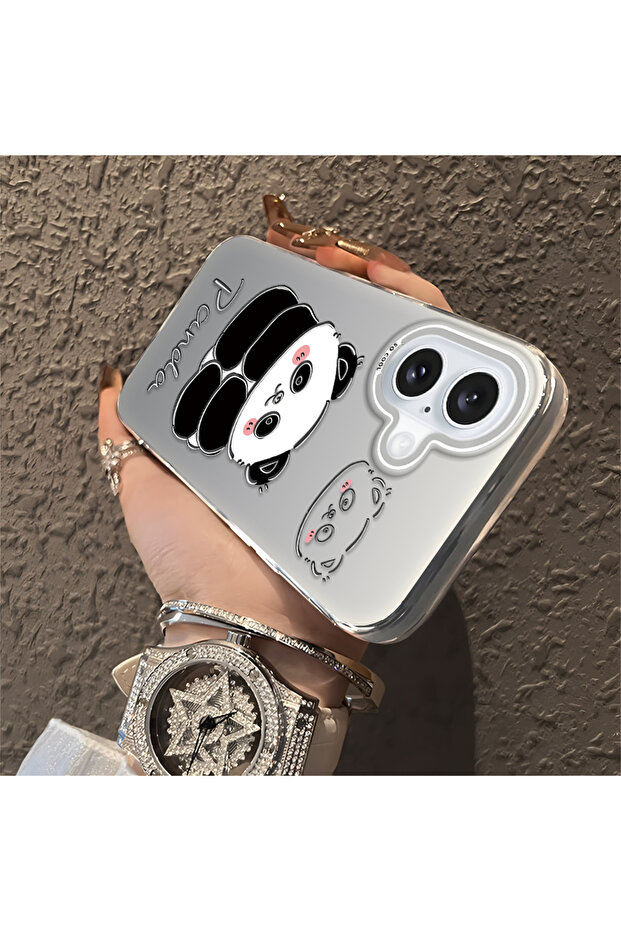 غطاء سيليكون متوافق مع آيفون 16 بنمط الباندا اللطيف، حافظة مقاومة للصدمات - 3