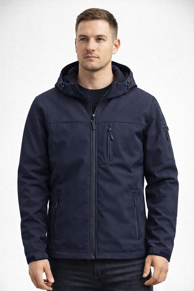 معطف رجالي ذو قصة ضيقة مقاس كبير BATTAL SOFTSHELL K بغطاء رأس مع فليس داخلي (XL - 5XL)