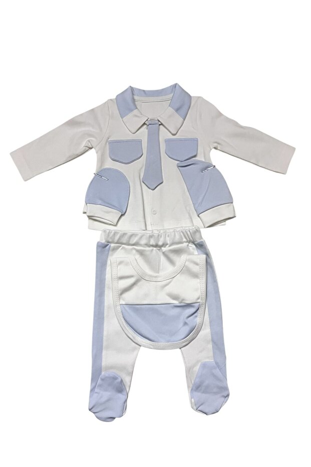 Baby Boy 5-Piece Hospital Release Mevlüt Set with Tie 0-6 Months 100% Cotton