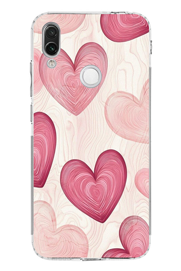 حافظة سيليكون متوافقة مع هاتف Redmi Note 7-7 PRO باللون الوردي الخطوي مطبوع - 1