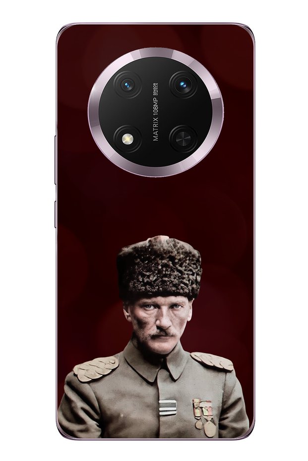 حافظة سيليكون متوافقة مع هاتف Honor Magic 7 Lite Moon Star و Commander Ataturk مطبوع