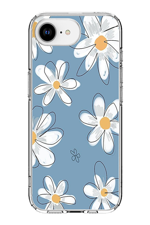 حافظة سيليكون متوافقة مع هاتف iPhone 16E باللون الأزرق من Daisy Garden مطبوع - 1