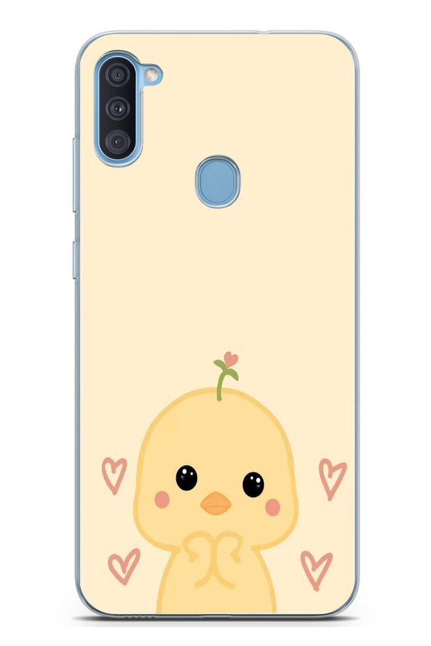 Printed Silicone Case Compatible with Samsung Galaxy A11-M11 Cute Chick and Heart Pattern