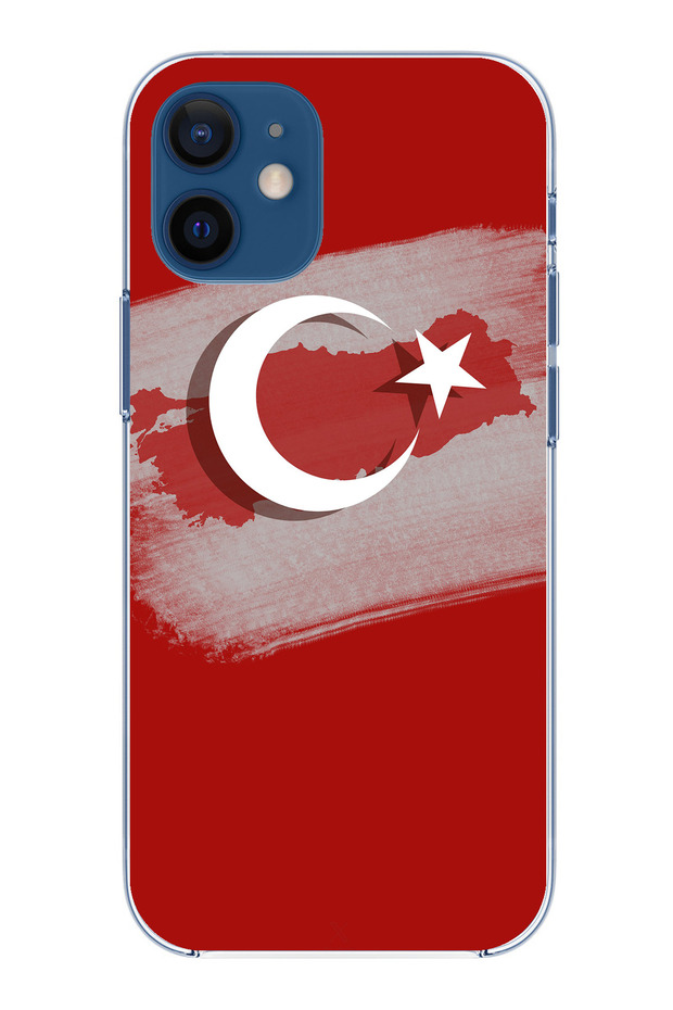 حافظة سيليكون متوافقة مع هاتف iPhone 12 Mini بتفاصيل خريطة تركيا وعلم تركيا مطبوع