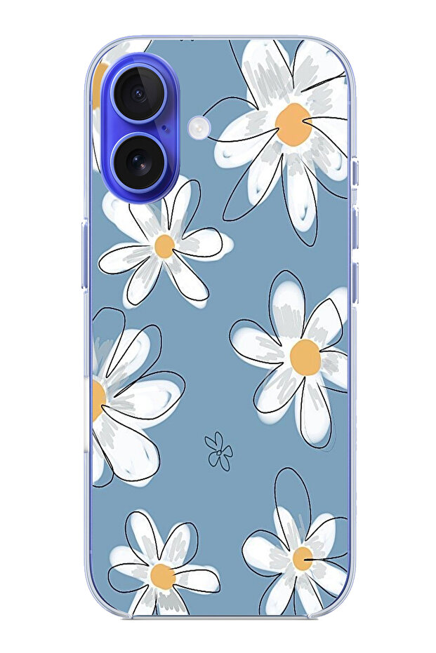 حافظة سيليكون متوافقة مع هاتف iPhone 16 باللون الأزرق ديزي جاردن مطبوع - 1