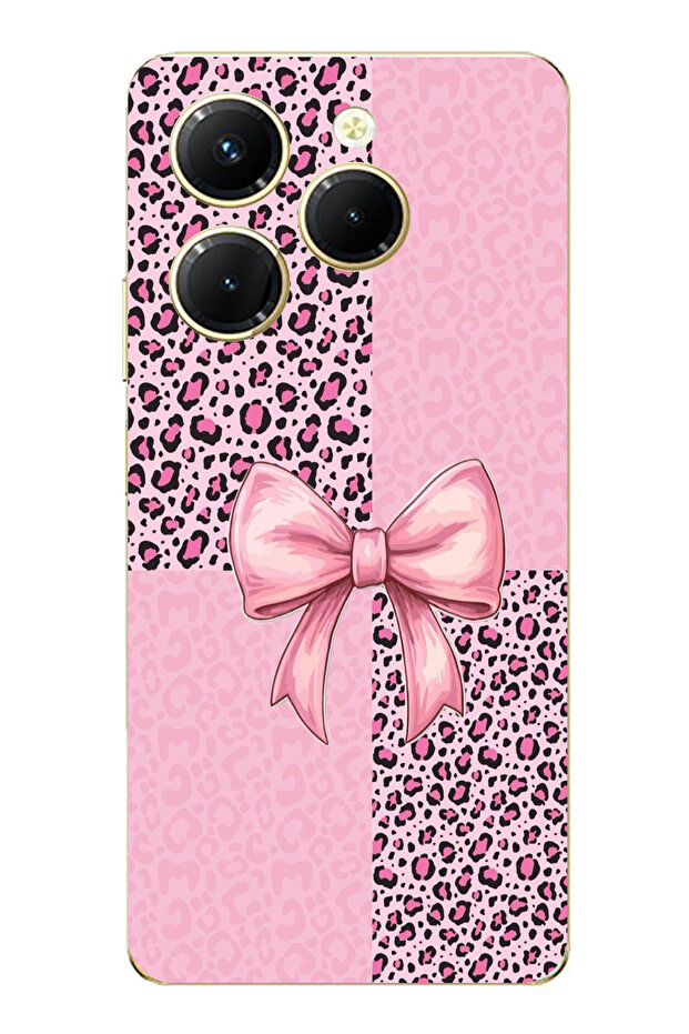 حافظة سيليكون متوافقة مع هاتف Tecno Spark 20 PRO بنمط الفهد الوردي وشريط مطبوع - 1