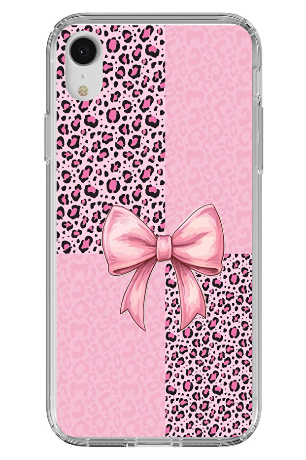 حافظة سيليكون متوافقة مع هاتف iPhone XR بنمط الفهد الوردي وشريط مطبوع - 1