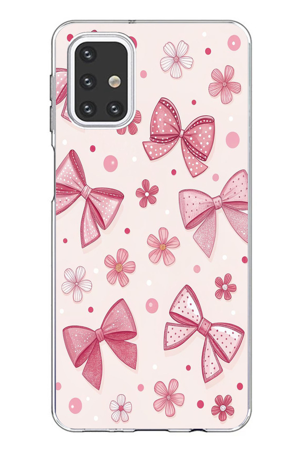 Samsung Galaxy M31S Compatible Pink Bow, Flower and Polka Dot Printed Silicone Case