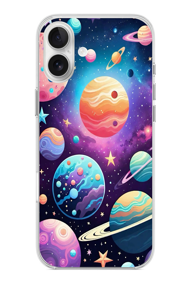 حافظة سيليكون مطبوع متوافقة مع هاتف iPhone 16 PLUS بنمط الفضاء والكواكب والنجوم - 1