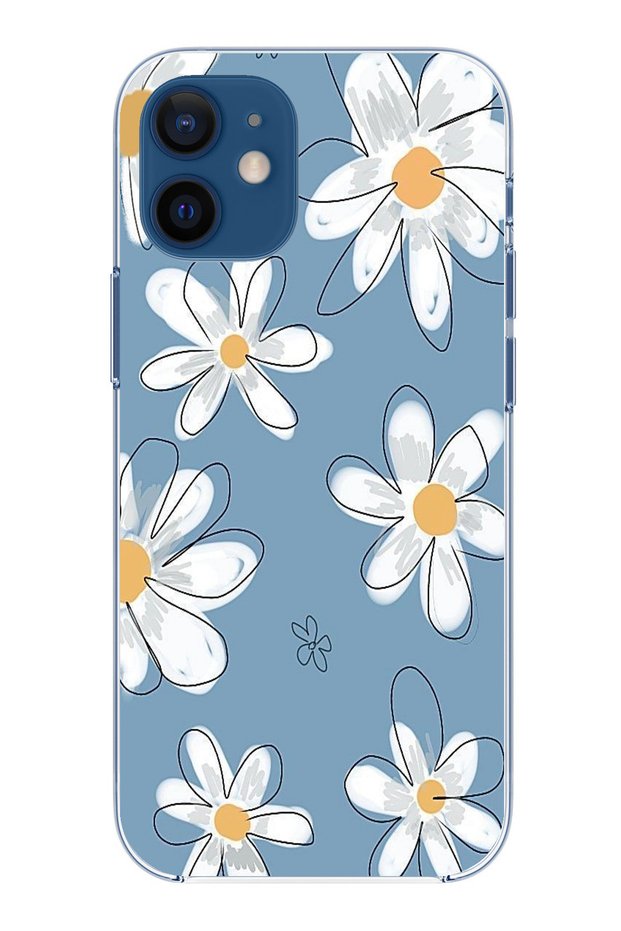 حافظة سيليكون متوافقة مع هاتف iPhone 12 Mini Blue Daisy Garden مطبوع