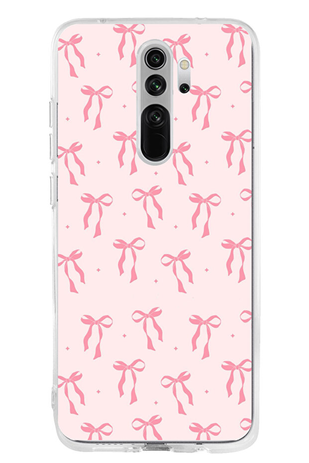 حافظة سيليكون مطبوع متوافقة مع هاتف Redmi Note 8 Pro بنمط فيونكة وردية ناعمة - 1