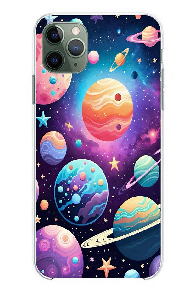 حافظة سيليكون مطبوع متوافقة مع هاتف iPhone 11 Pro Max بنمط الفضاء والكواكب والنجوم - 1
