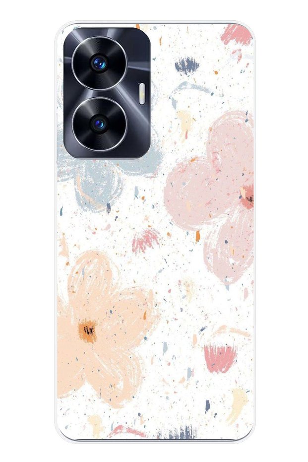 Realme C55 Compatible Pastel Abstract Flower and Stain Patterned Printed Silicone Case