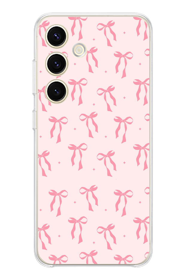 Samsung Galaxy S25 Compatible Soft Pink Bow Patterned Printed Silicone Case - 1