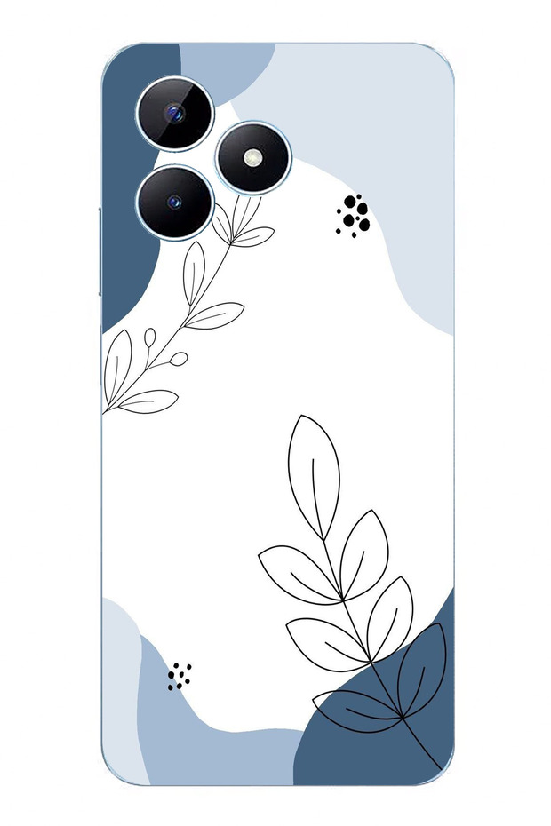 Realme Note 50 Compatible Blue Tranquility Shapes and Botanical Lines Printed Silicone Case