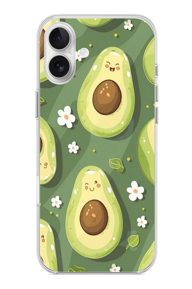 حافظة سيليكون متوافقة مع هاتف iPhone 16 PLUS باللون الأخضر اللطيف والأفوكادو مطبوع - 1