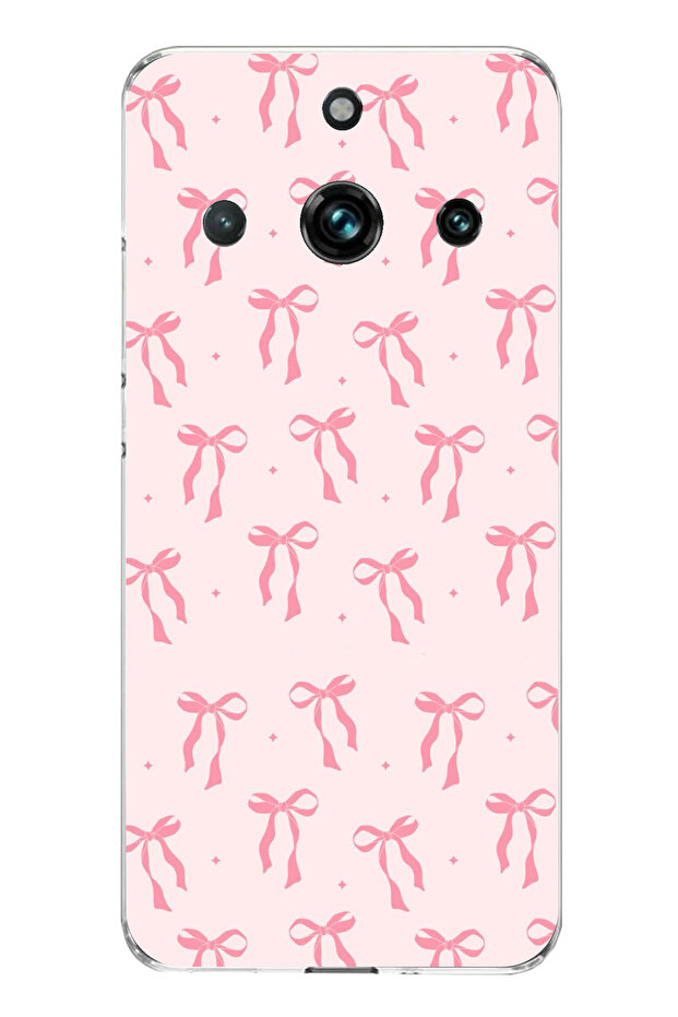 Realme 11 Pro-11 Pro Plus Compatible Soft Pink Bow Patterned Printed Silicone Case - 1