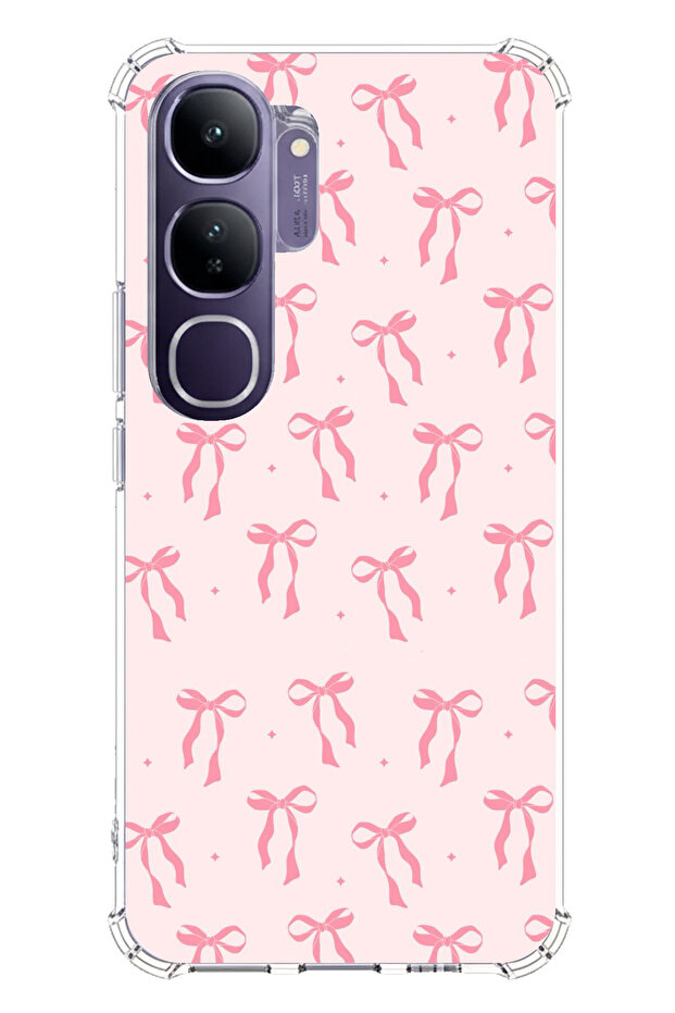 حافظة سيليكون مطبوع متوافقة مع هاتف Vivo V40 Lite بنمط فيونكة وردية ناعمة - 1