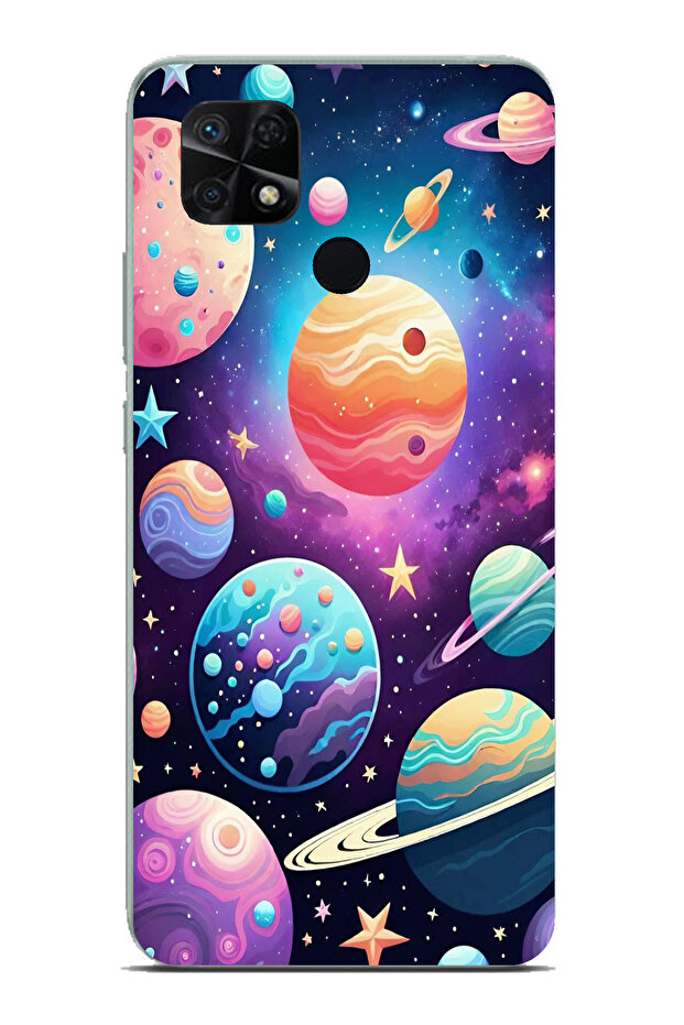 حافظة سيليكون مطبوع متوافقة مع هاتف Redmi 10C - POCO C40 بنمط الفضاء والكواكب والنجوم - 1