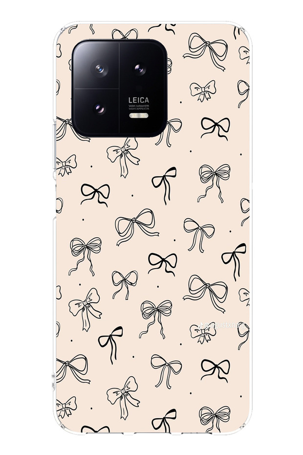 جراب سيليكون متوافق مع هاتف Xiaomi Mi 13 باللون الأسود بنمط فيونكة كريمية اللون مطبوع - 1