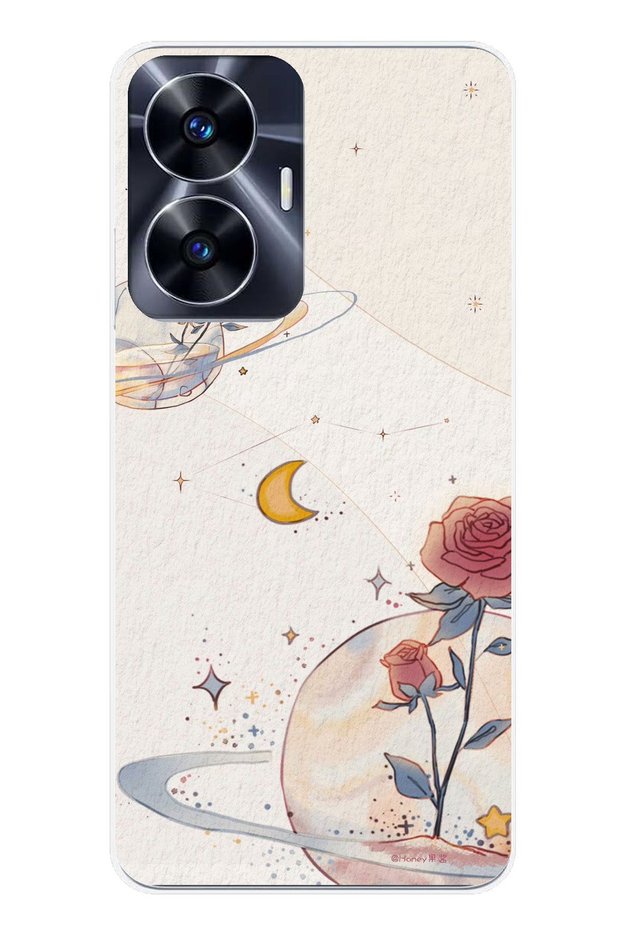 Realme C55 Compatible Planet, Star and Rose Printed Silicone Case