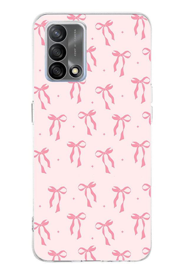 Oppo A74 Compatible Soft Pink Bow Patterned Printed Silicone Case - 1