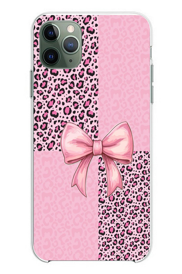 حافظة سيليكون متوافقة مع هاتف iPhone 11 Pro Max بنمط الفهد الوردي وشريط مطبوع - 1