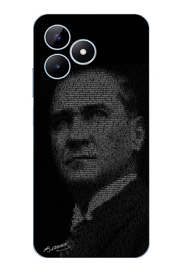 Realme Note 50 Compatible Atatürk Silhouette Printed Silicone Case with Youth Pledge Written on It