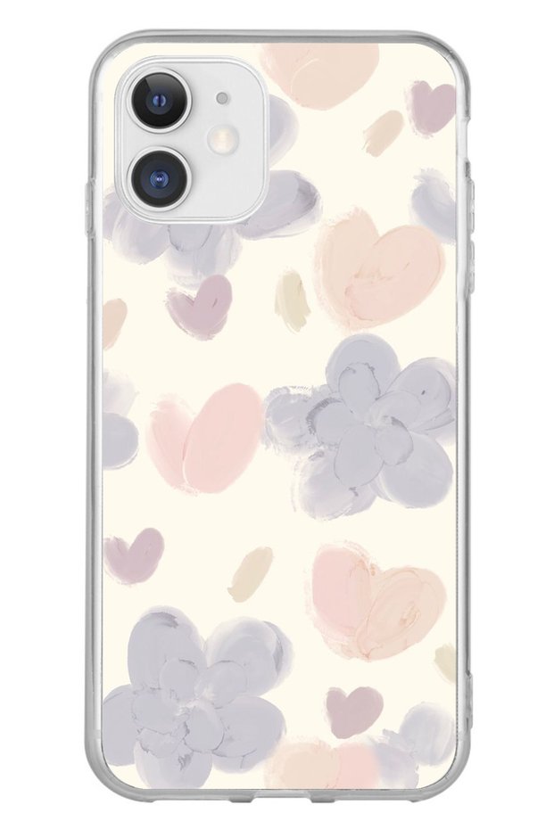 حافظة سيليكون متوافقة مع هاتف iPhone 11 من نوع Pastel Paint Garden Flower and Heart مطبوع