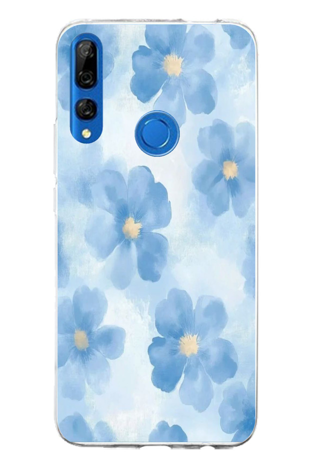 Huawei Y9 Prime (2019) Compatible Blue Flowers Printed Silicone Case