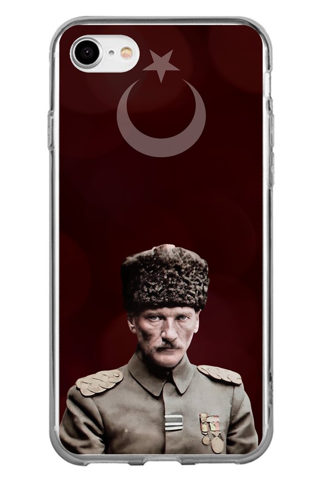 حافظة سيليكون متوافقة مع هاتف iPhone 7-8-SE 2020 Moon Star and Commander Ataturk مطبوع