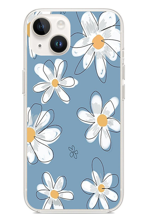 حافظة سيليكون متوافقة مع هاتف iPhone 14 PLUS باللون الأزرق من Daisy Garden مطبوع - 1