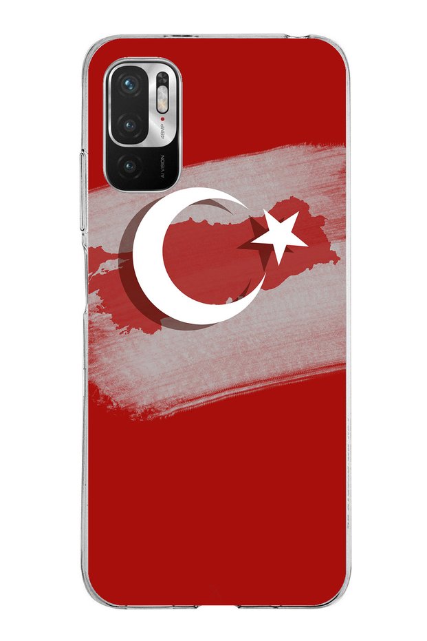 حافظة سيليكون متوافقة مع هاتف Redmi Note 10 5G مع خريطة تركيا وعلم تركيا مطبوع