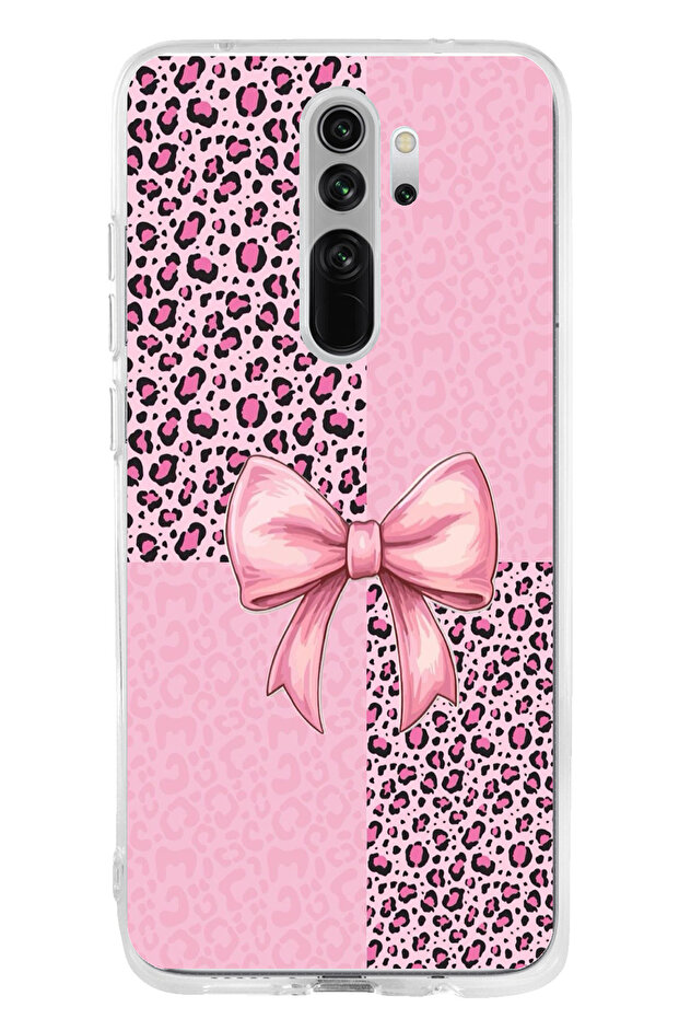 Redmi Note 8 Pro Compatible Pink Leopard Pattern and Ribbon Printed Silicone Case - 1