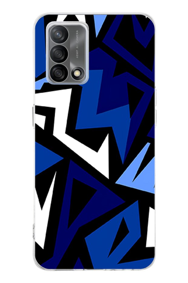 حافظة سيليكون متوافقة مع هاتف OPPO A74 ذات تصميم هندسي أزرق حديث مطبوع
