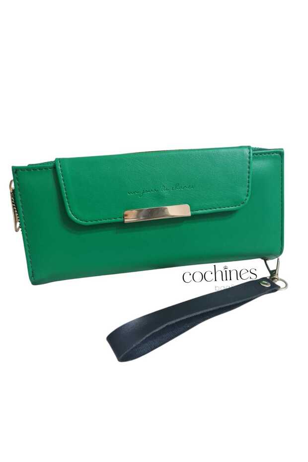 Women's Green Multi-Pocket Ankle Strap Soft Textured Faux Leather Snap Closure Large Coin Purse