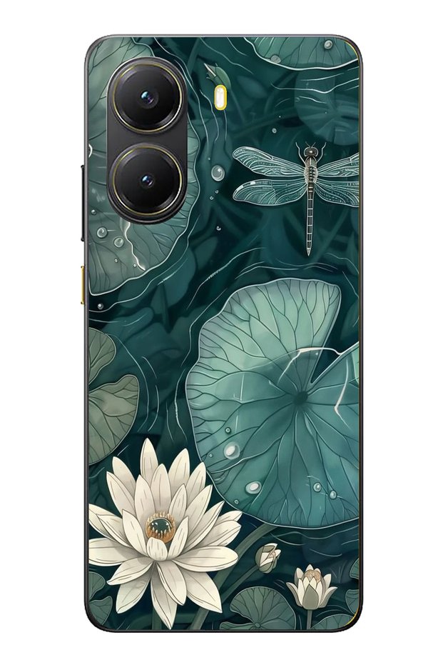 حافظة سيليكون متوافقة مع POCO X7 PRO على شكل زهرة اللوتس والضفدع مطبوع