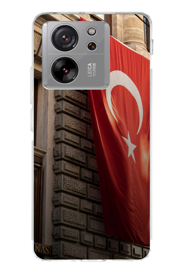 حافظة سيليكون متوافقة مع هاتف Xiaomi Mi 13T-13T PRO على شكل العلم التركي مطبوع