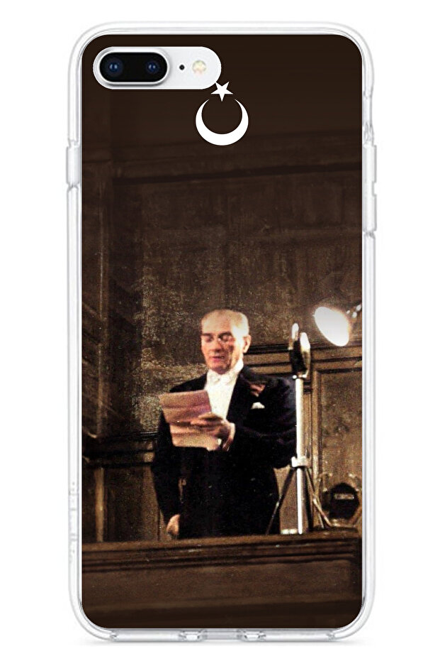 حافظة سيليكون متوافقة مع هاتف iPhone 7 PLUS-8 PLUS من أتاتورك First Assembly Speech B مطبوع - 1