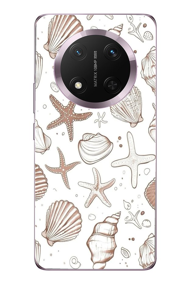 حافظة سيليكون مطبوع متوافقة مع هاتف Honor Magic 7 Lite مع نجم البحر البني والصدف