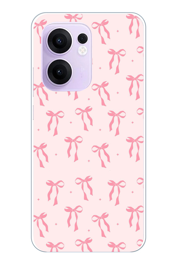 Oppo Reno 13F Compatible Soft Pink Bow Patterned Printed Silicone Case - 1