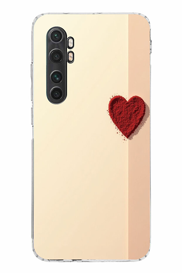 حافظة سيليكون متوافقة مع هاتف Mi Note 10 Lite ذات خلفية كريمية وقلب أحمر مطبوع - 1