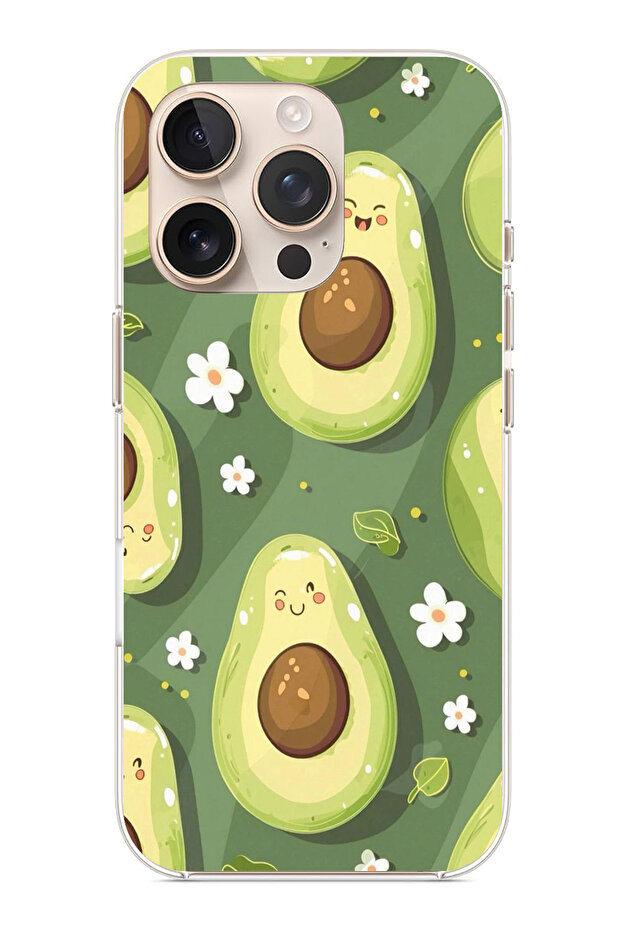 حافظة سيليكون متوافقة مع هاتف iPhone 16 PRO MAX باللون الأخضر اللطيف والأفوكادو مطبوع - 1