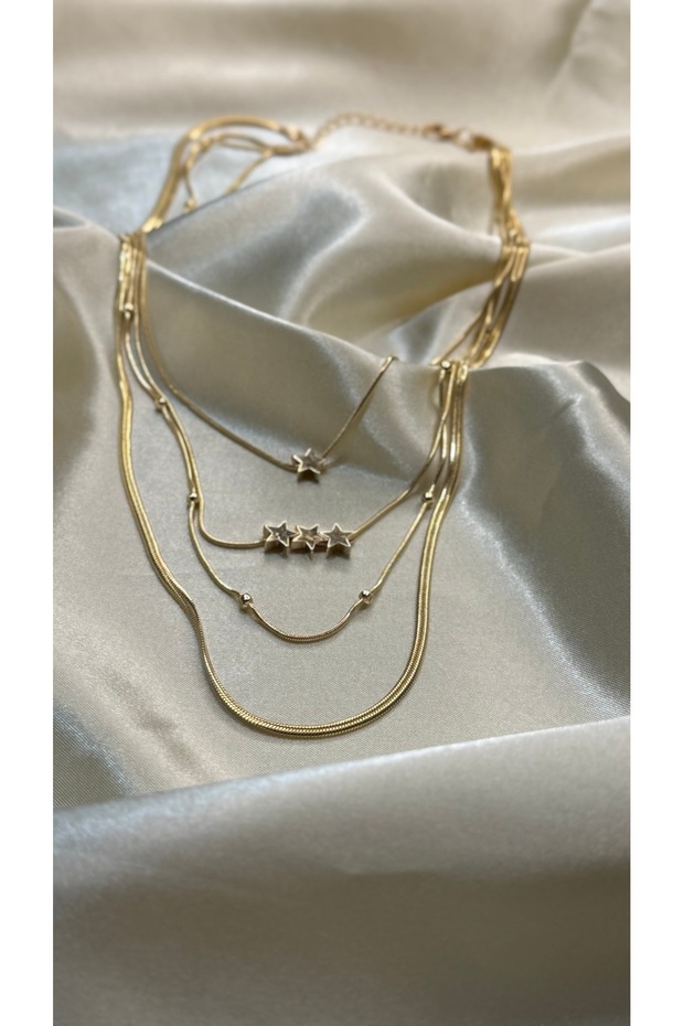 Gold 3 Row Set Star Necklace
