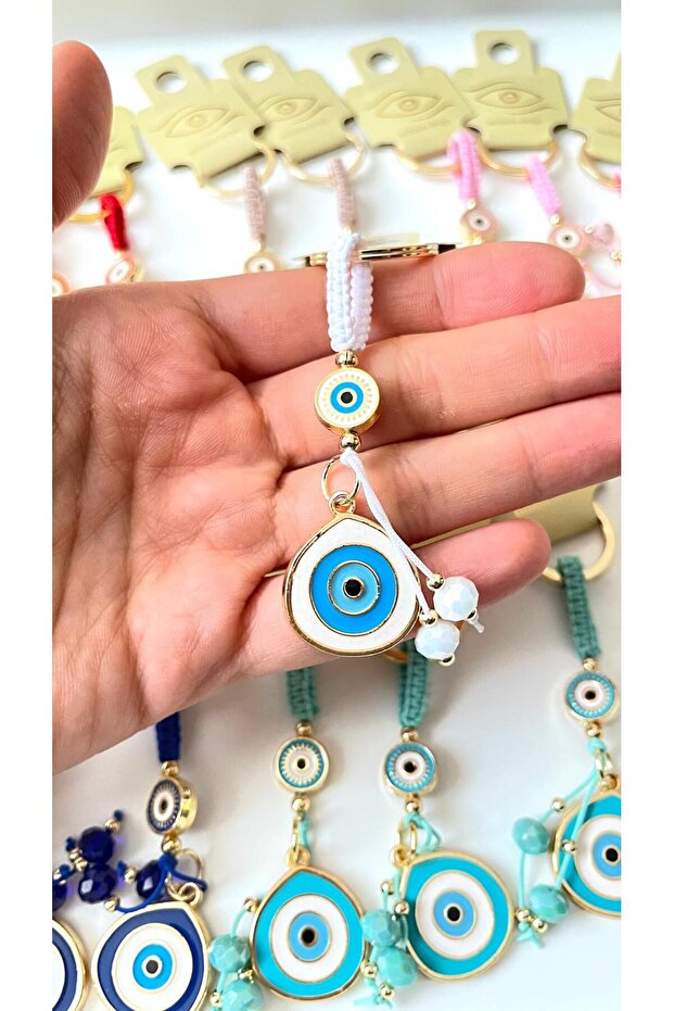 White String Eye Evil Eye Keychain - 1