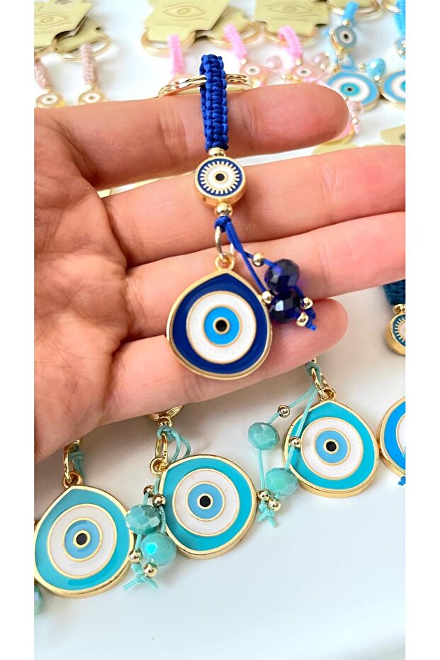 سلسلة مفاتيح على شكل عين الحسد باللون الأزرق الداكن - 6