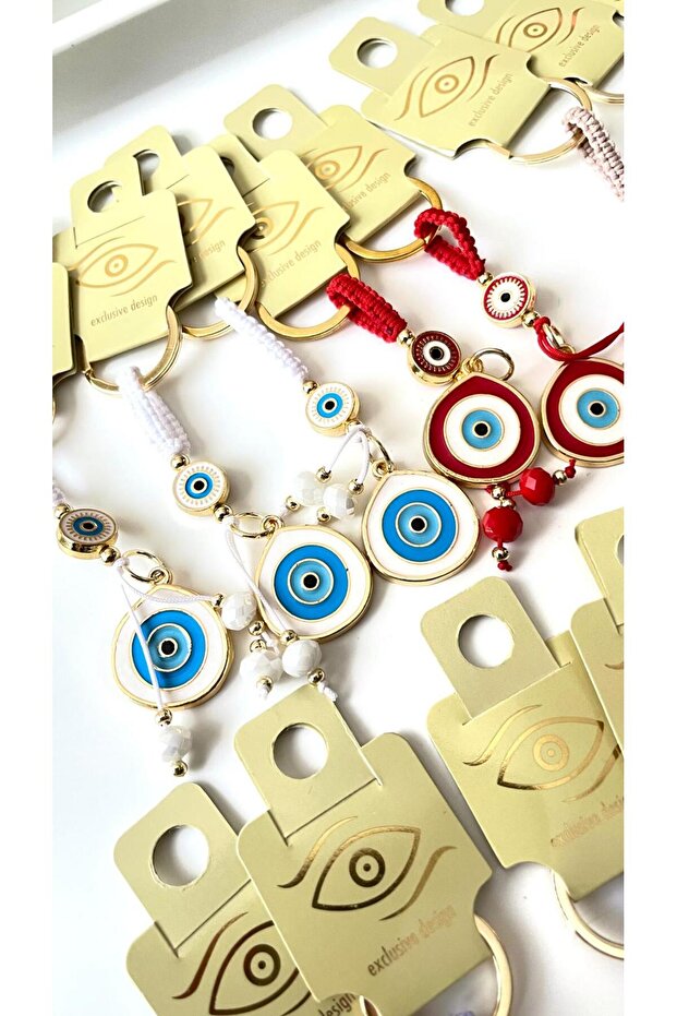 White String Eye Evil Eye Keychain - 2