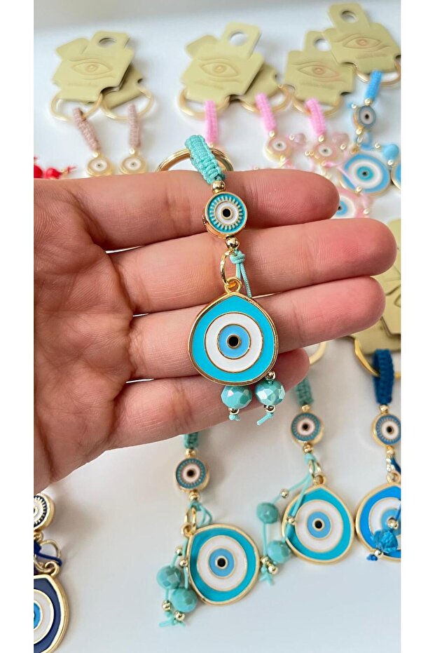 Green String Evil Eye Keychain - 8