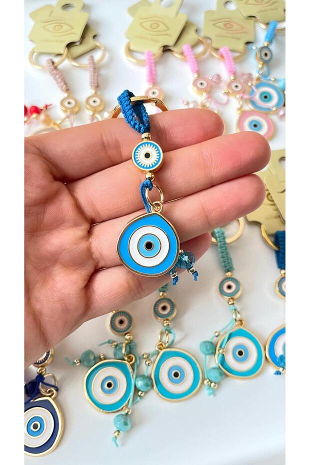 سلسلة مفاتيح على شكل عين الحسد بحبل فيروزي - 6
